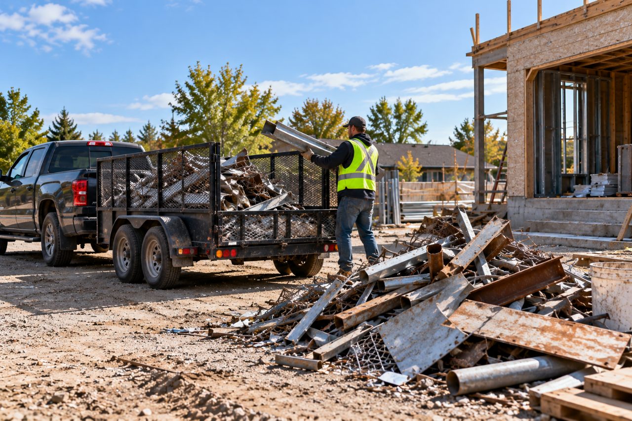 Chargement de ferraille sur un chantier de construction